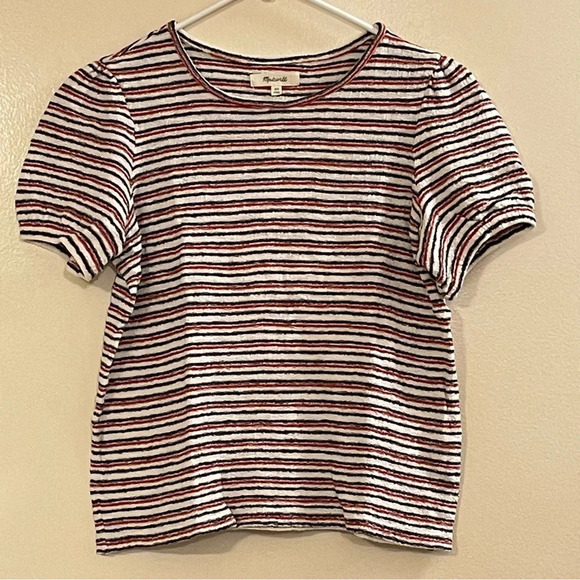 MADEWELL NWOT Superlight Jacquard Puff Sleeve Tee in Stripe - Picture 5 of 9